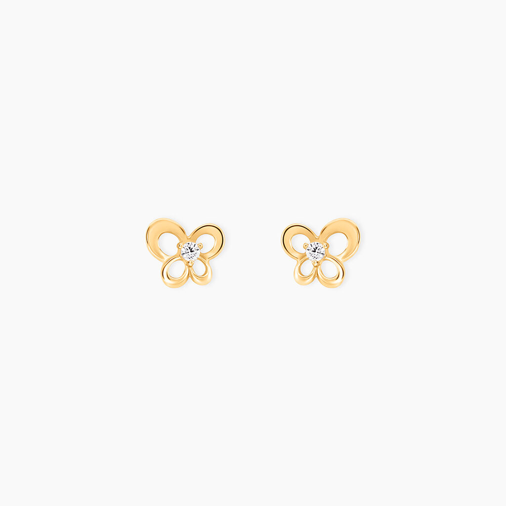 Boucles D'oreilles Puces Cathy Fleur Or Jaune Oxyde De Zirconium - Clous d'oreilles Famille | Histoire d&rsquo;Or