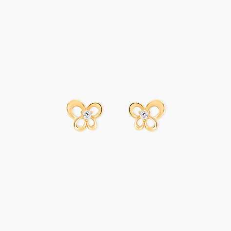 Boucles D'oreilles Puces Cathy Fleur Or Jaune Oxyde De Zirconium - Clous d'oreilles Famille | Histoire d&rsquo;Or