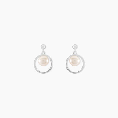 Boucles D'oreilles Pendantes Ivana Argent Blanc Perle De Culture - Boucles d'oreilles fantaisie Femme | Histoire d&rsquo;Or