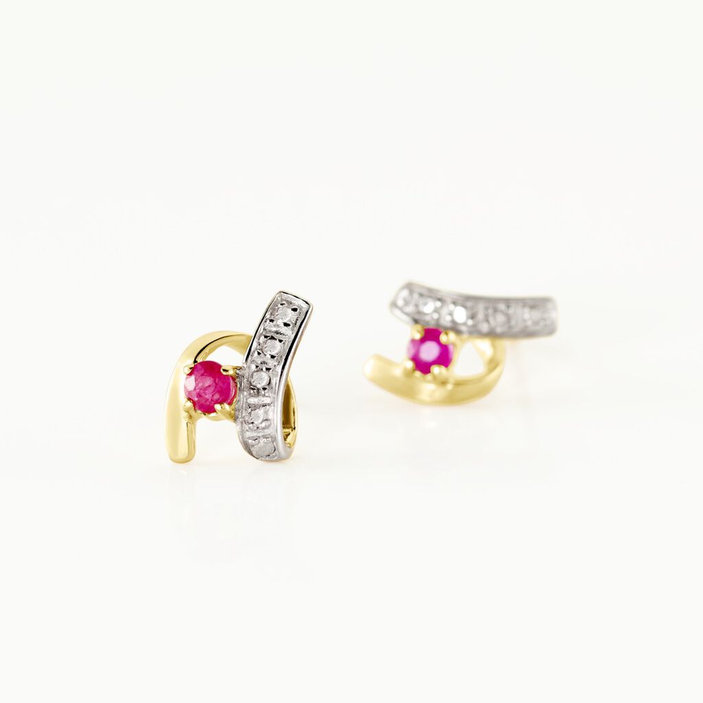 Boucles D'oreilles Puces Kirsten Or Jaune Rubis Et Diamant - Clous d'oreilles Femme | Histoire d’Or