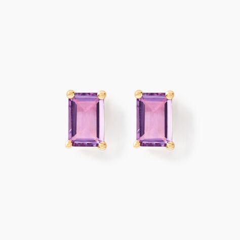 Boucles D'oreilles Puces Emilian Or Jaune Am&eacute;thyste - Clous d'oreilles Femme | Histoire d&rsquo;Or