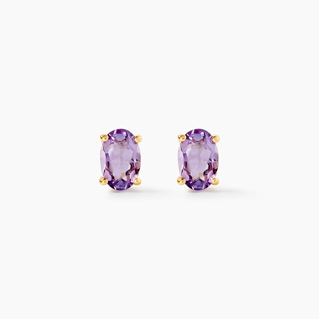 Boucles D'oreilles Puces Ovale Serti Griffe Or Jaune Amethyste - Clous d'oreilles Femme | Histoire d&rsquo;Or