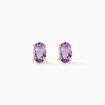 Boucles D'oreilles Puces Ovale Serti Griffe Or Jaune Amethyste - Clous d'oreilles Femme | Histoire d&rsquo;Or