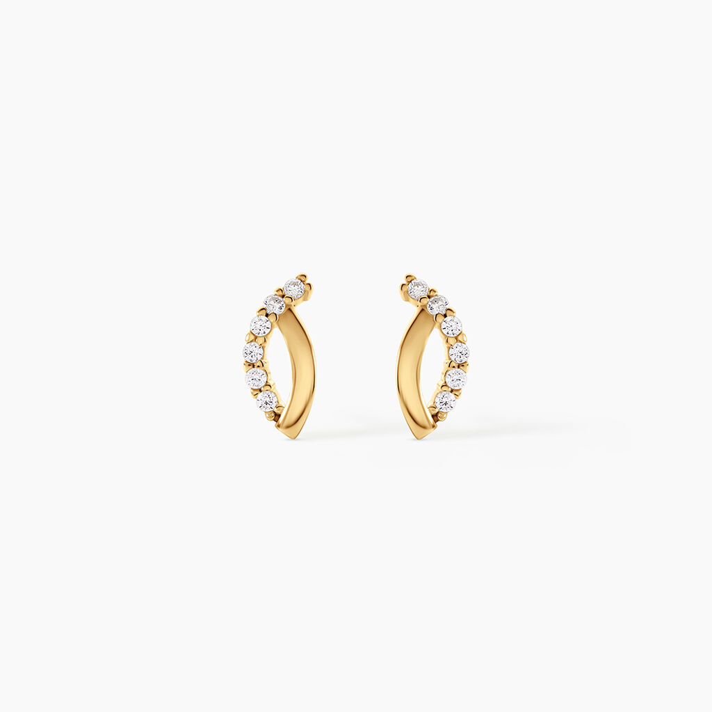 Boucles D'Oreilles Puces Helvi Argent Dor&eacute; A L'Or 750/1000 Oxyde De Zirconium - Boucles d'oreilles fantaisie Femme | Histoire d&rsquo;Or