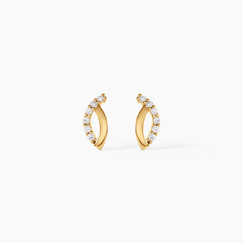 Boucles D'Oreilles Puces Helvi Argent Dor&eacute; A L'Or 750/1000 Oxyde De Zirconium - Boucles d'oreilles fantaisie Femme | Histoire d&rsquo;Or
