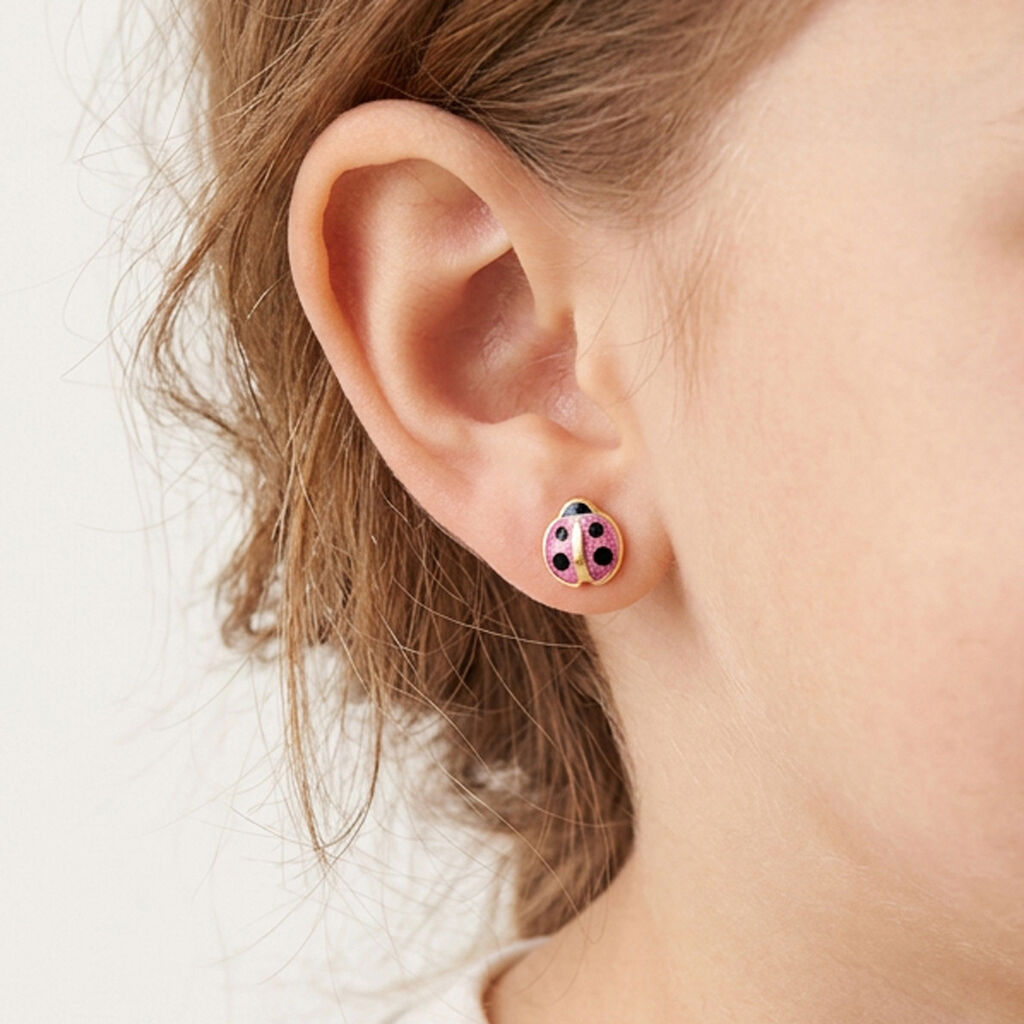 Boucles D'oreilles Puces Lea Coccinelle Or Jaune - Clous d'oreilles Enfant | Histoire d&rsquo;Or