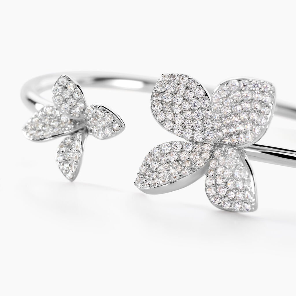 Bracelet Jonc Radiant Bloom Argent Blanc Oxyde - Bracelets joncs Femme | Histoire d’Or