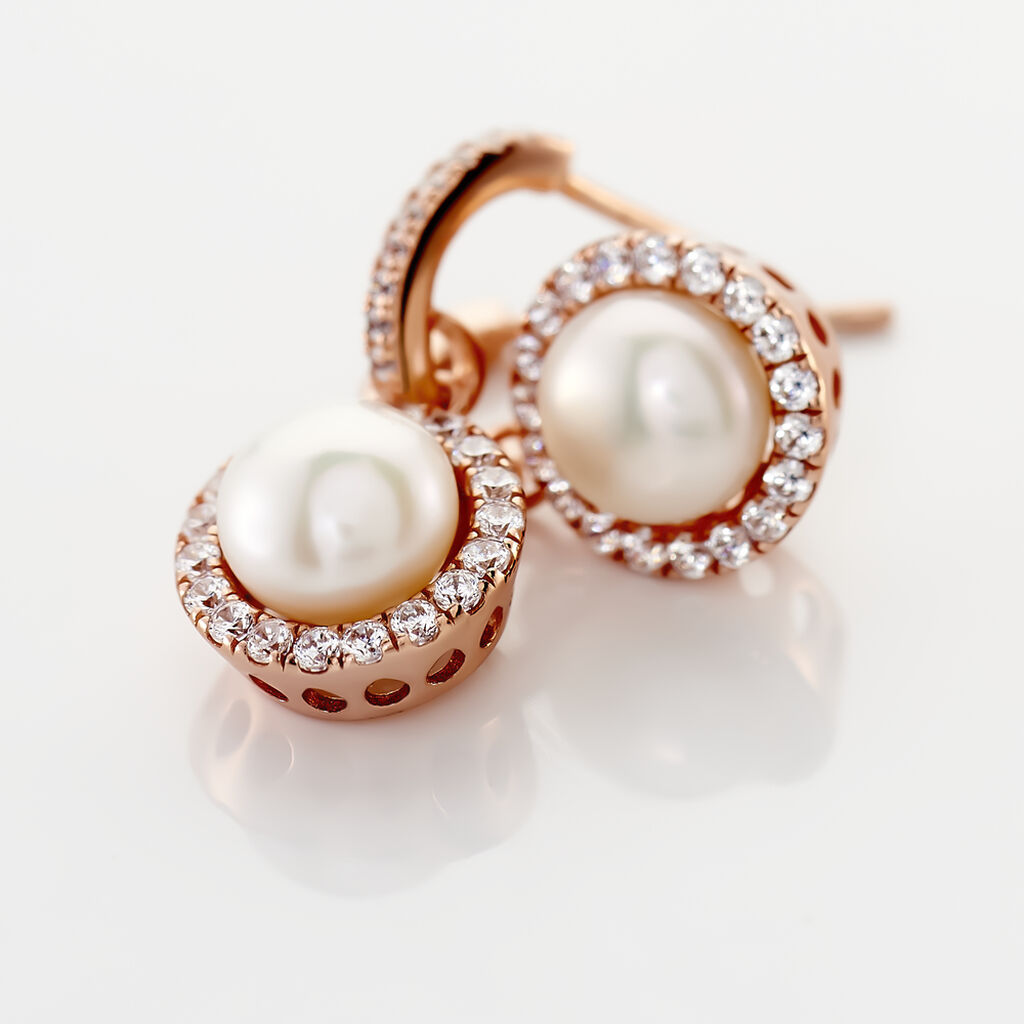 Boucles D'oreilles Pendantes Olivia Argent Rose Perle Culture Oxyde - Boucles d'oreilles fantaisie Femme | Histoire d’Or