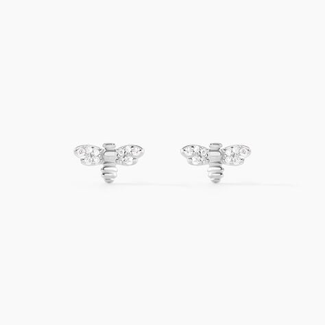 Boucles D'oreilles Puces Argent Blanc Bee Good Oxyde De Zirconium - Boucles d'oreilles fantaisie Femme | Histoire d’Or