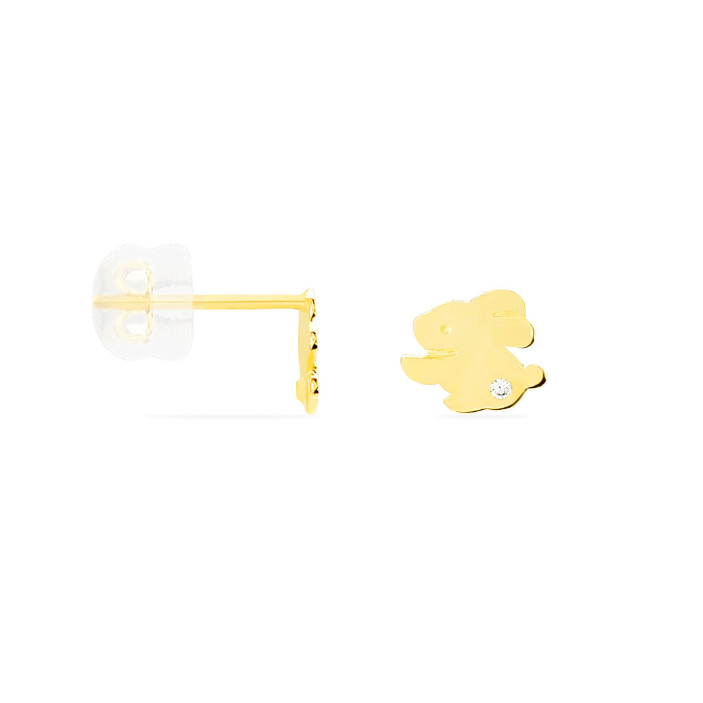 Boucles D'oreilles Puces Elioussa Lapin Or Jaune Oxyde De Zirconium - Clous d'oreilles Femme | Histoire d’Or