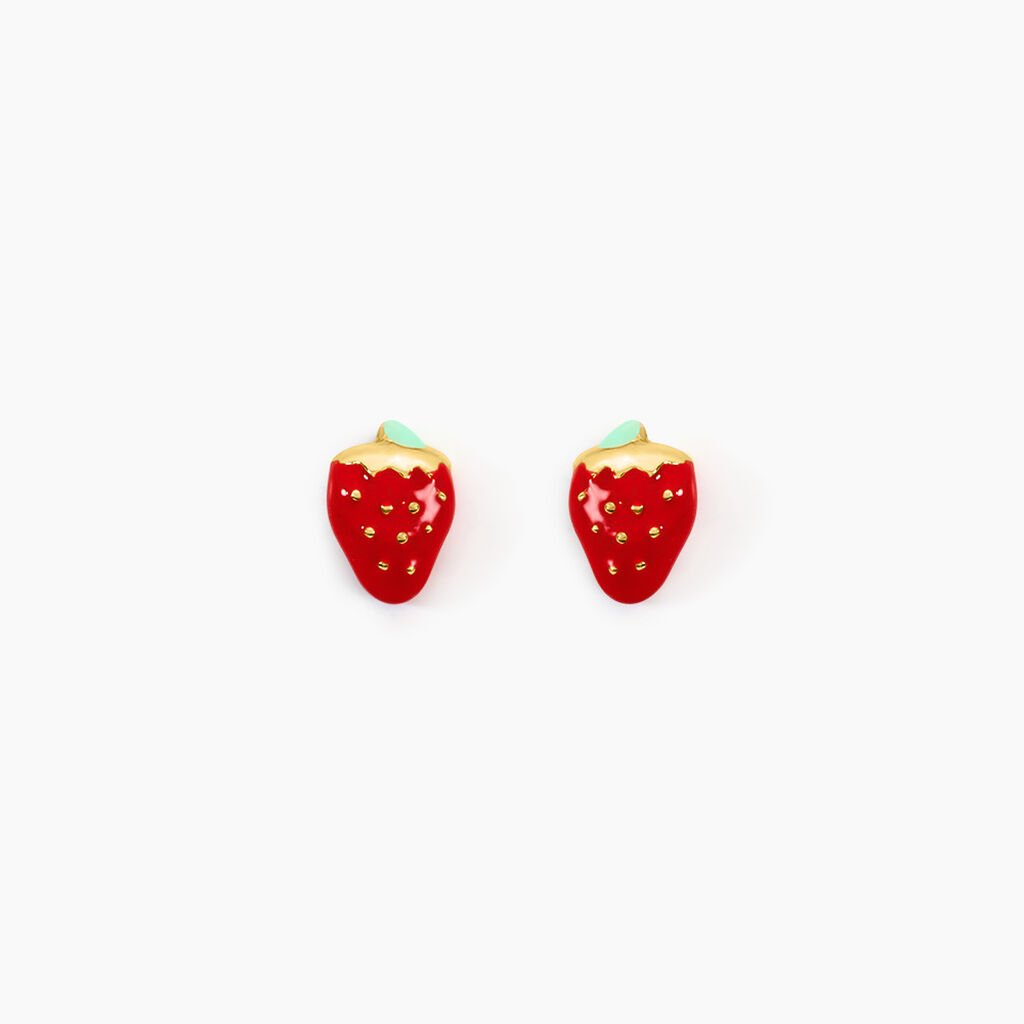 Boucles D'oreilles Puces Fraise Or Jaune - Clous d'oreilles Enfant | Histoire d&rsquo;Or