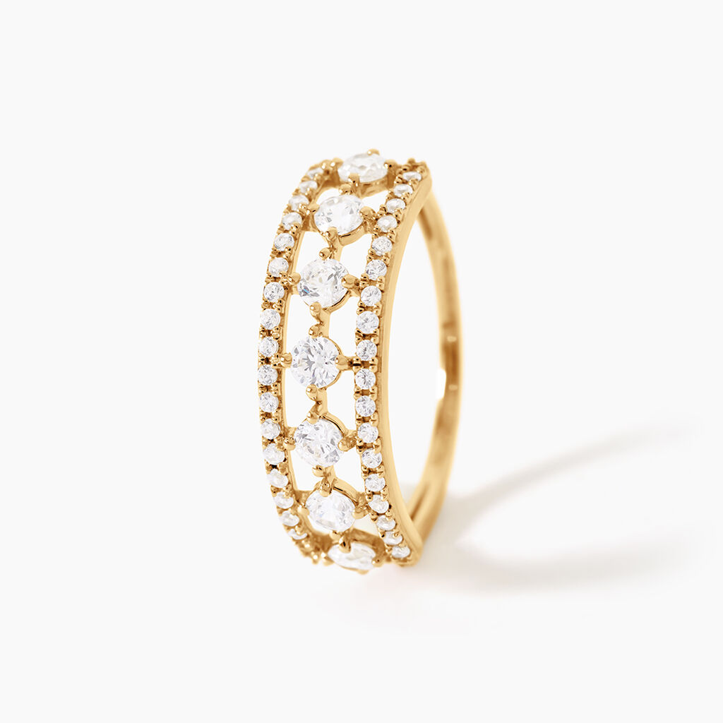 Bague Graphic Lines Argent Dor&eacute; A L'Or 750/1000 Oxyde De Zirconium - Bagues avec pierre Femme | Histoire d&rsquo;Or