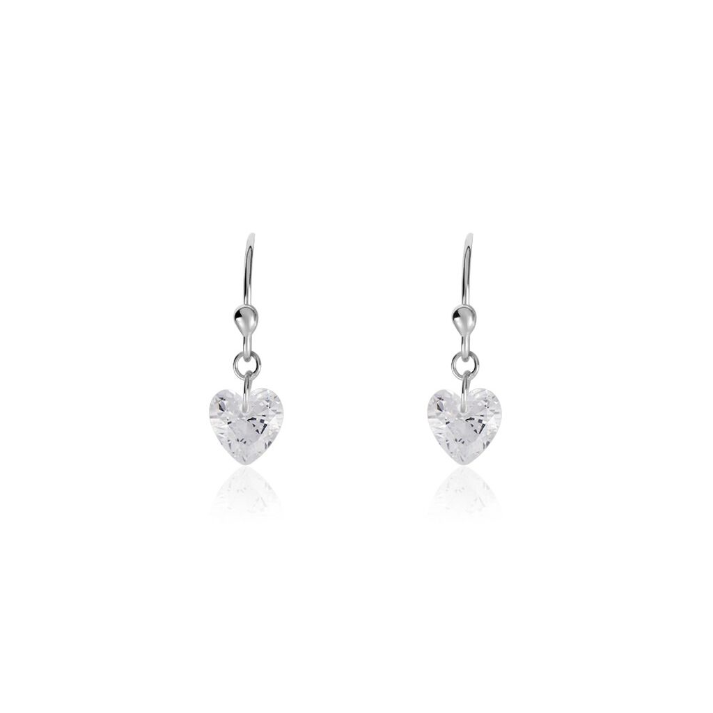 Boucles D'oreilles Pendantes Argent Blanc Sopher Oxydes De Zirconium - Boucles d'Oreilles Coeur Femme | Histoire d’Or