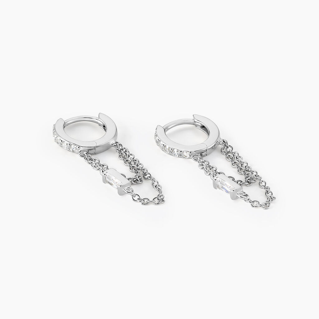 Cr&eacute;ole Argent Blanc Javier Oxydes De Zirconium - Boucles d'oreilles cr&eacute;oles Femme | Histoire d&rsquo;Or