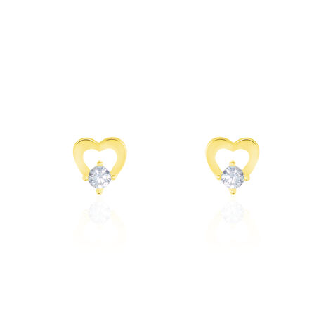 Boucles D'oreilles Puces Daria Cœur Or Jaune Oxyde De Zirconium - Clous d'oreilles Femme | Histoire d’Or