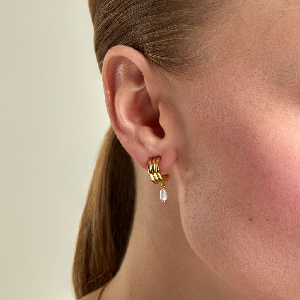 Cr&eacute;oles Claude Argent Dor&eacute; A L'Or 750/1000 Perle De Culture - Boucles d'oreilles cr&eacute;oles Femme | Histoire d&rsquo;Or
