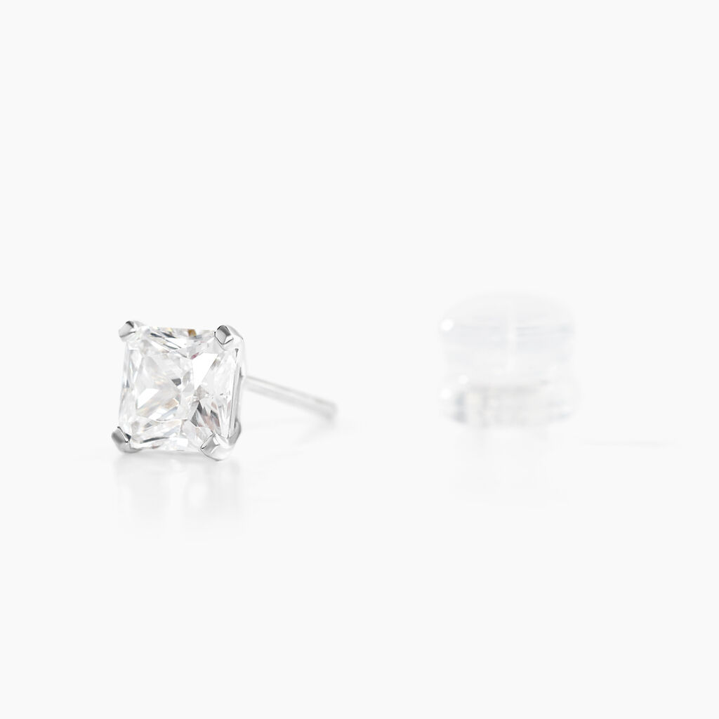 Boucles D'oreilles Puces Doreen Carre Or Blanc Oxyde De Zirconium - Clous d'oreilles Femme | Histoire d’Or
