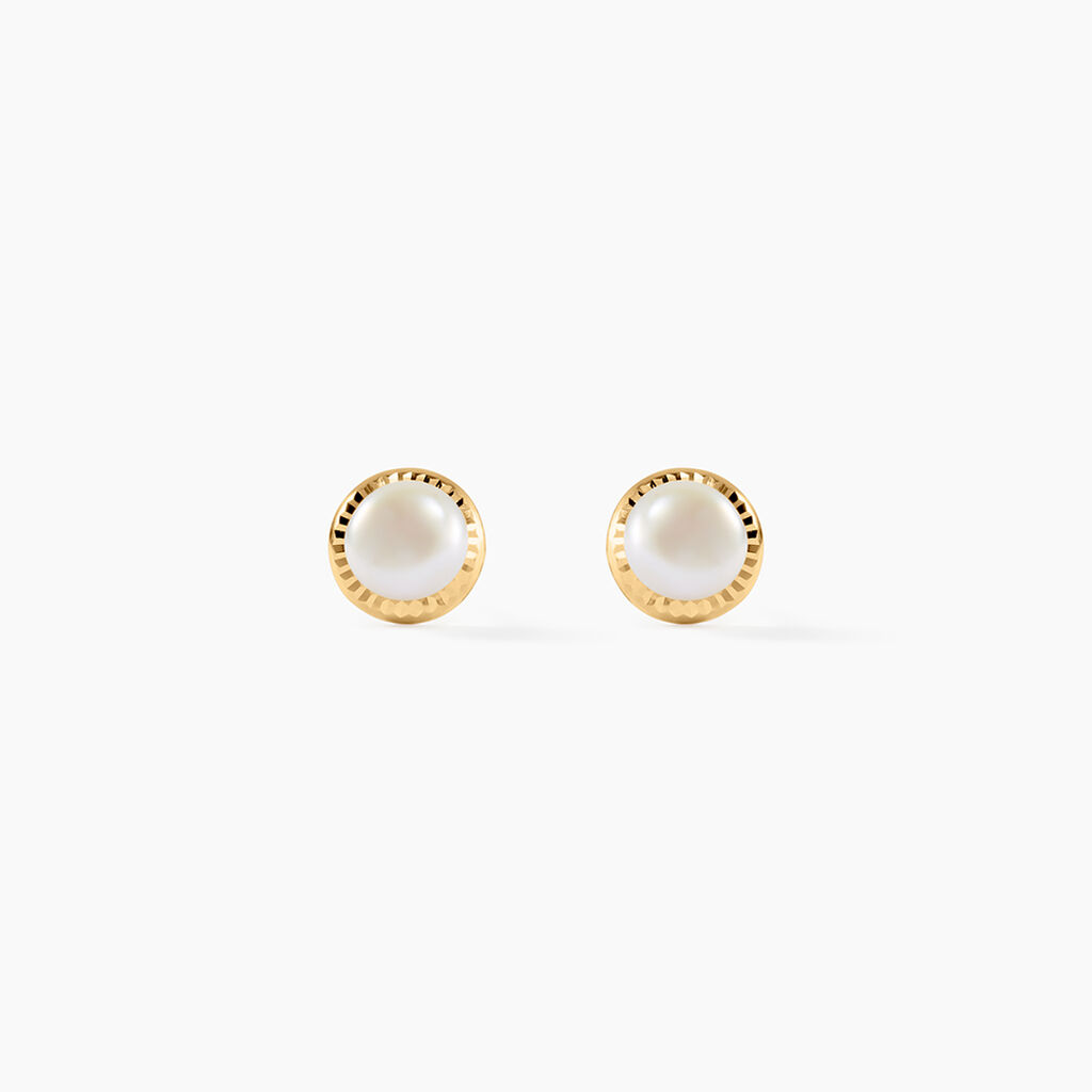 Boucles D'oreilles Puces Siera Diamante Or Jaune Perle De Culture - Clous d'oreilles Femme | Histoire d&rsquo;Or