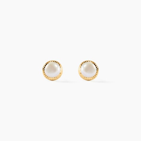 Boucles D'oreilles Puces Siera Diamante Or Jaune Perle De Culture - Clous d'oreilles Femme | Histoire d&rsquo;Or