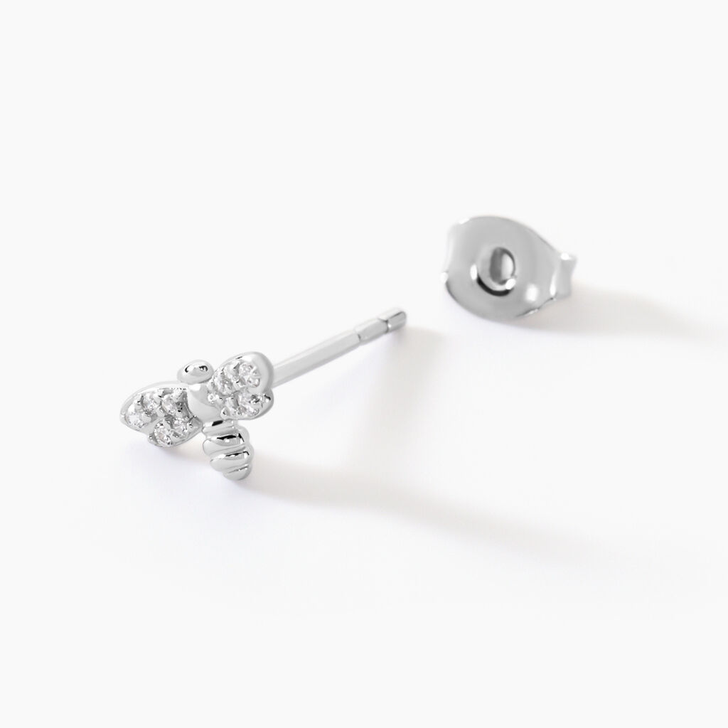 Boucles D'oreilles Puces Argent Blanc Bee Good Oxyde De Zirconium - Boucles d'oreilles fantaisie Femme | Histoire d&rsquo;Or