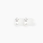 Boucles D'oreilles Puces Eolande Or Blanc Perle De Culture Et Oxyde - Clous d'oreilles Femme | Histoire d&rsquo;Or