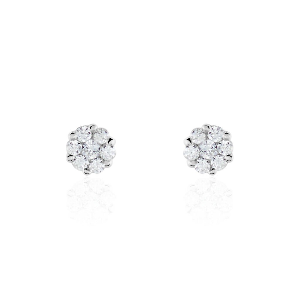 Boucles D'oreilles Puces Eleanor Fleur Or Blanc Oxyde De Zirconium - Clous d'oreilles Femme | Histoire d&rsquo;Or