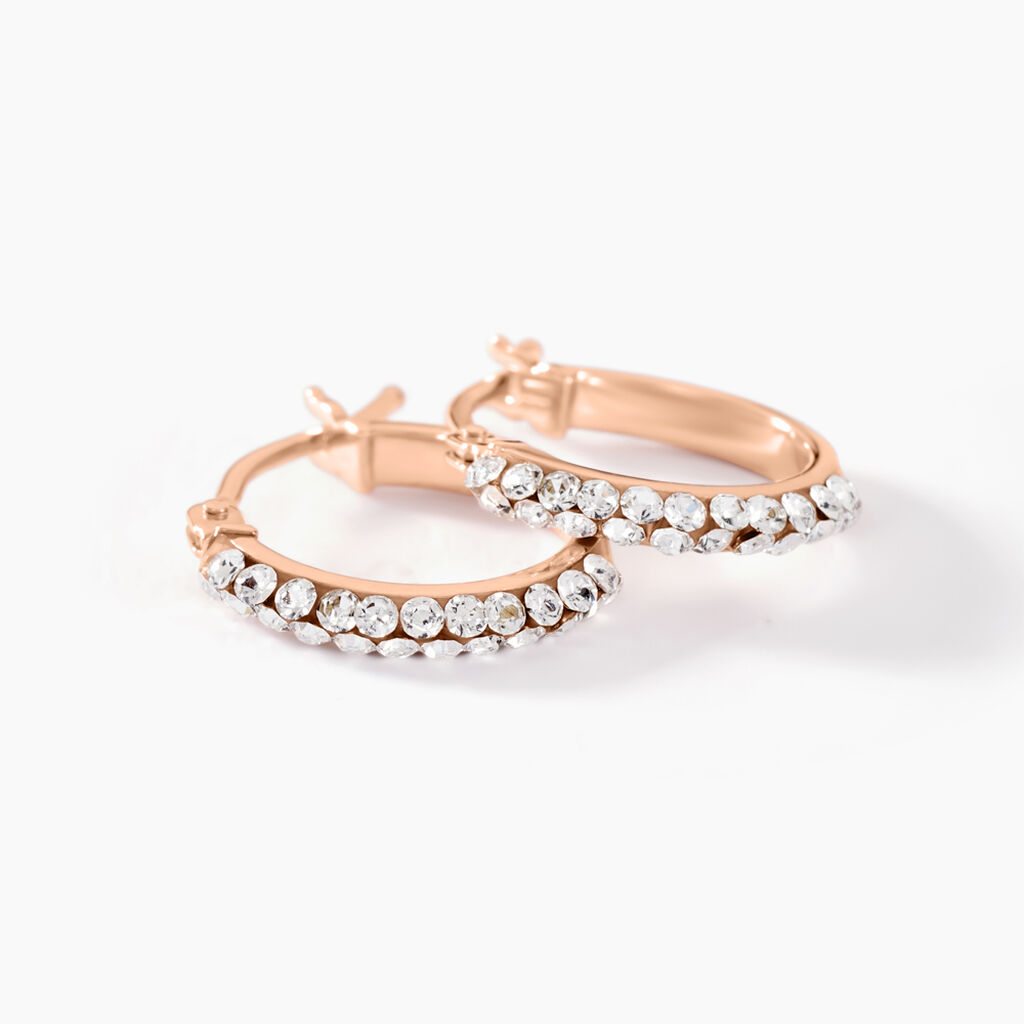 Créoles Sandrine Or Rose Strass - Boucles d'oreilles créoles Femme | Histoire d’Or