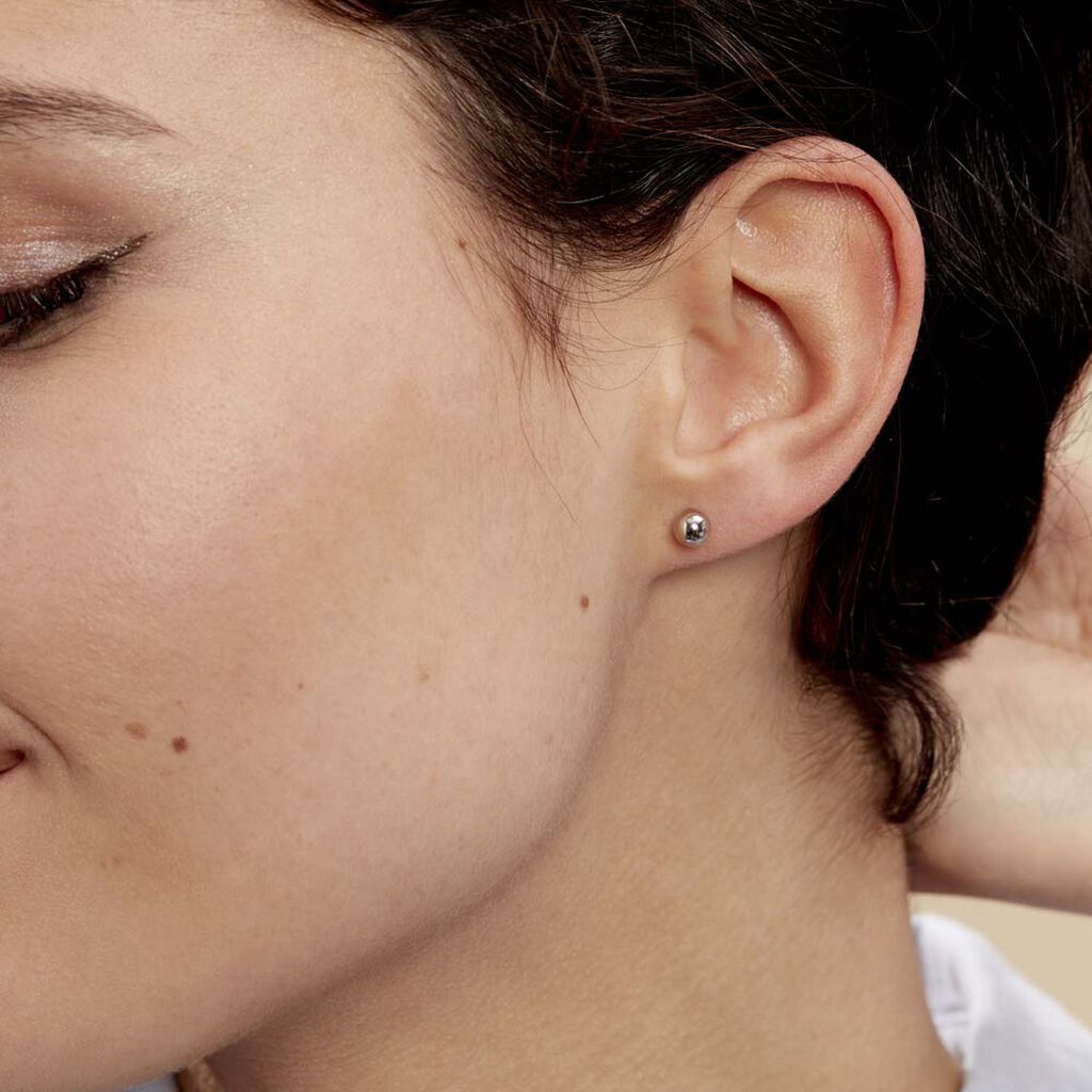 Boucles D'oreilles Puces Fidelia Boule Or Blanc - Clous d'oreilles Femme | Histoire d’Or