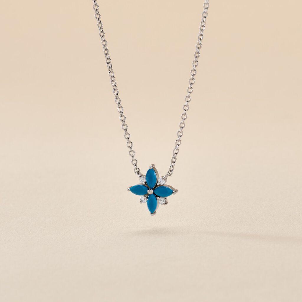 Collier Bleubirds Argent Blanc Turquoise Oxyde De Zirconium - Colliers fantaisie Femme | Histoire d’Or