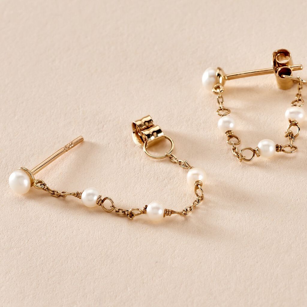 Boucles D'oreilles Pendantes Or Jaune Tiny Pearls Perle - Boucles d'oreilles pendantes Femme | Histoire d’Or