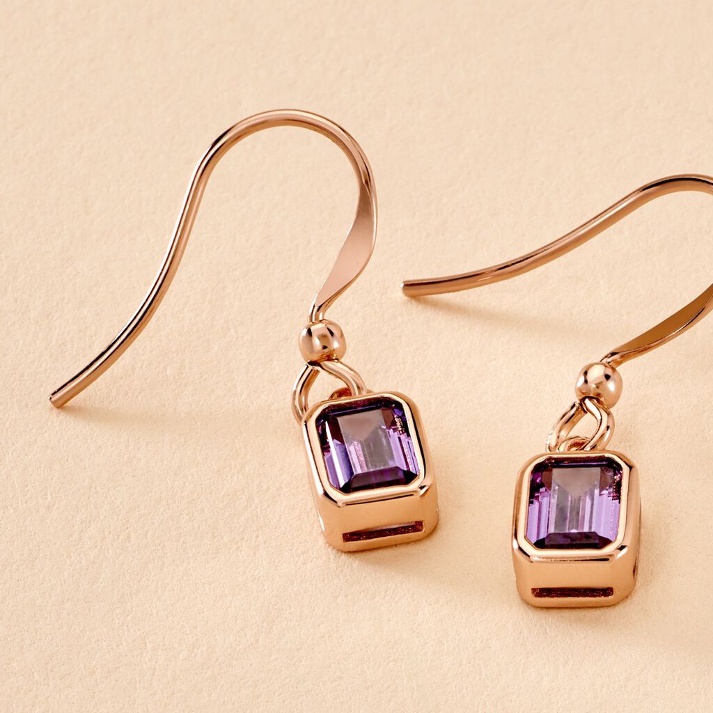 Boucles D'oreilles Pendantes Purple Mood Argent Rose Oxyde - Boucles d'oreilles fantaisie Femme | Histoire d’Or