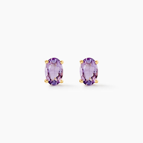 Boucles D'oreilles Puces Elea Serti Griffe Or Jaune Amethyste - Clous d'oreilles Femme | Histoire d’Or