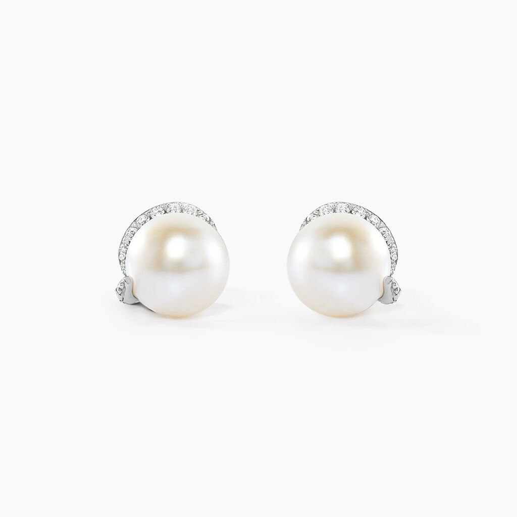 Boucles D'oreilles Puces Lucinda Or Blanc Perle De Culture Et Oxyde - Clous d'oreilles Femme | Histoire d’Or