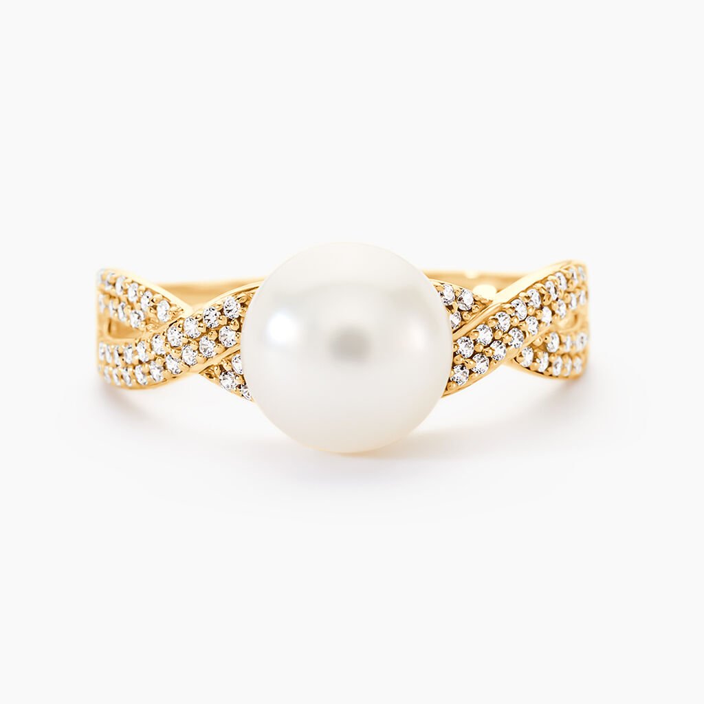 Bague Maria-theresa Or Jaune Perle De Culture Et Oxyde De Zirconium - Bagues avec pierre Femme | Histoire d’Or