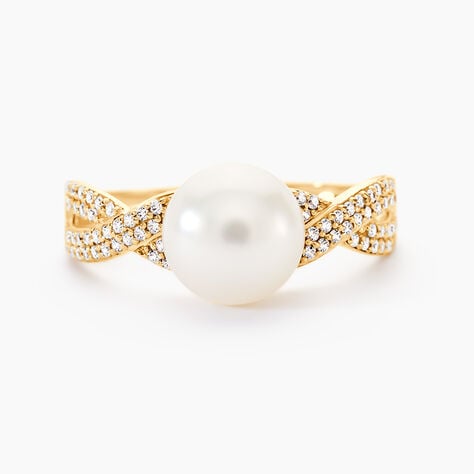 Bague Maria-theresa Or Jaune Perle De Culture Et Oxyde De Zirconium - Bagues avec pierre Femme | Histoire d’Or