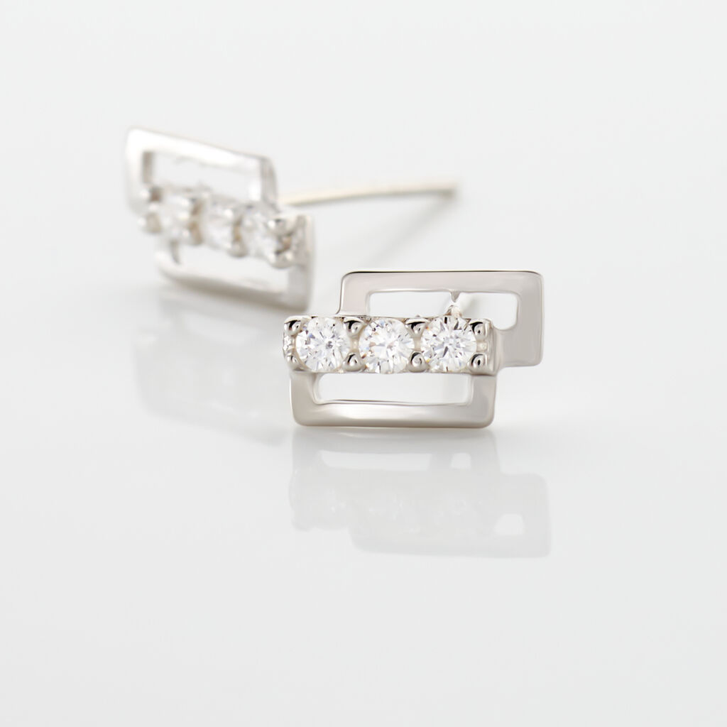 Boucles D'oreilles Puces Eoin Or Blanc Oxyde De Zirconium - Clous d'oreilles Femme | Histoire d&rsquo;Or