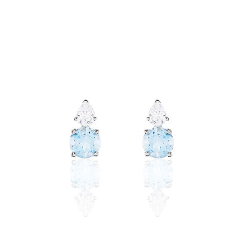 Boucles D'oreilles Puces Giana Or Blanc Topaze Et Oxyde De Zirconium - Clous d'oreilles Femme | Histoire d’Or