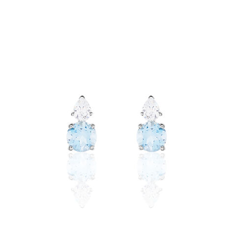 Boucles D'oreilles Puces Giana Or Blanc Topaze Et Oxyde De Zirconium - Clous d'oreilles Femme | Histoire d’Or