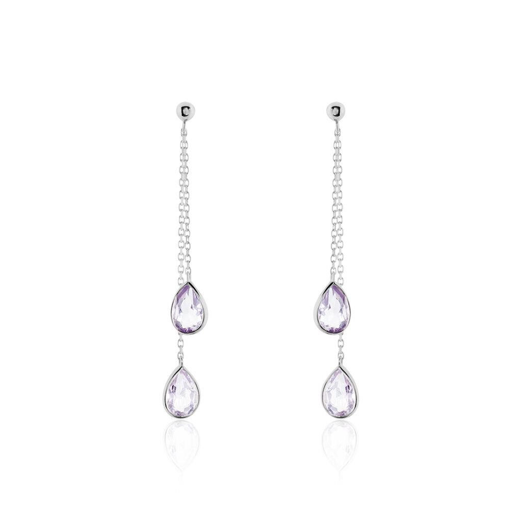Boucles D'oreilles Pendantes Djime Or Blanc Amethyste - Boucles d'oreilles pendantes Femme | Histoire d&rsquo;Or