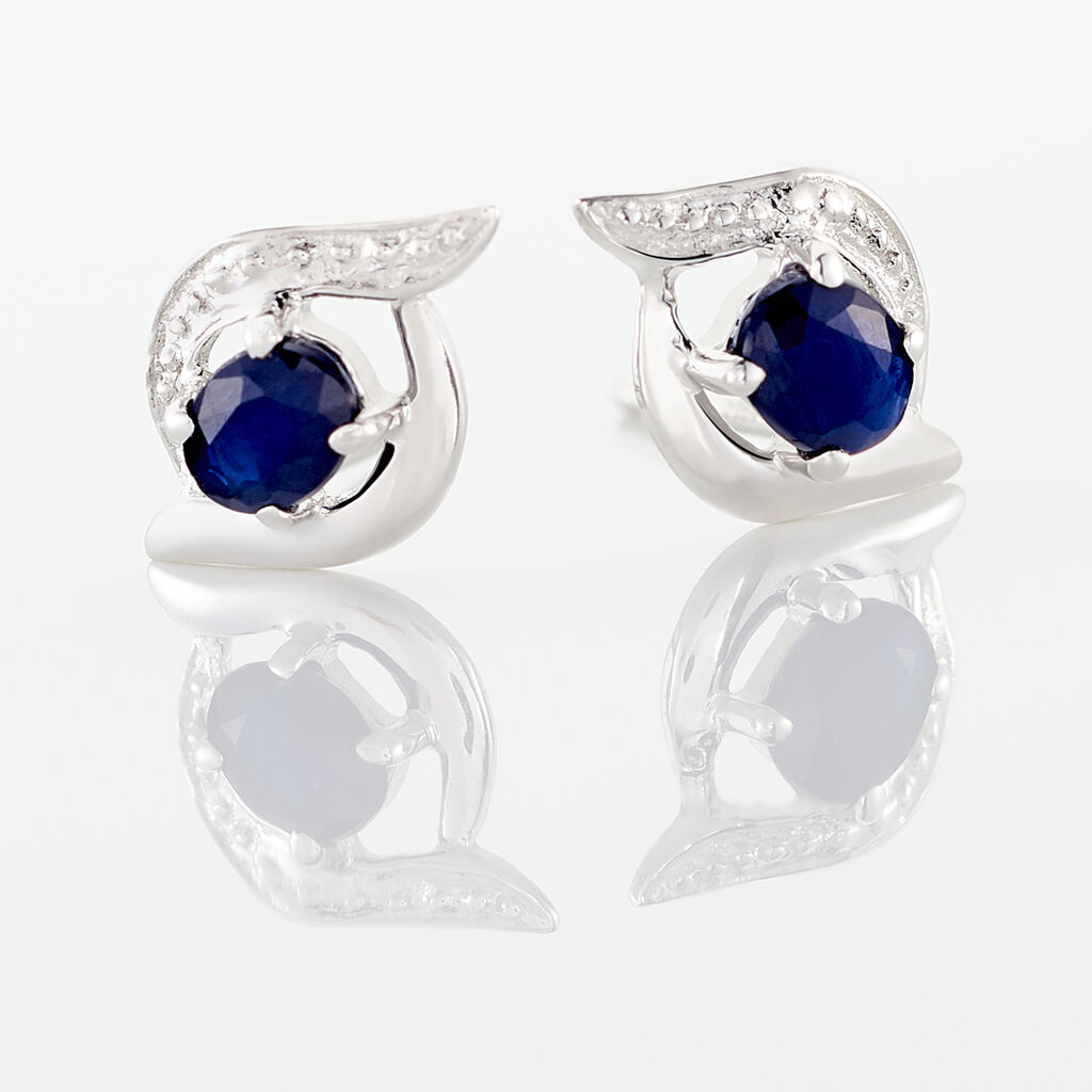 Boucles D'oreilles Puces Lydia Or Blanc Saphir - Clous d'oreilles Femme | Histoire d&rsquo;Or