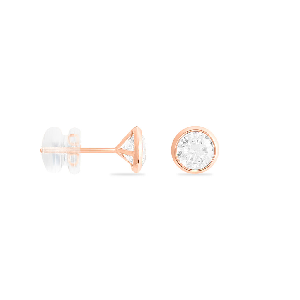 Boucles D'oreilles Puces Daria Serti Clos Or Rose Oxyde De Zirconium - Clous d'oreilles Femme | Histoire d’Or