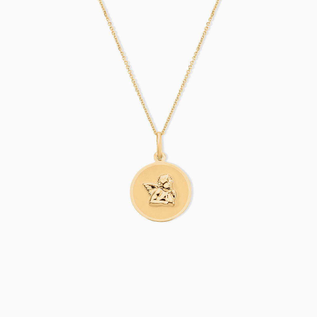 Pendentif Ange Rond Satine Or Jaune - Pendentifs Baptême Famille | Histoire d’Or