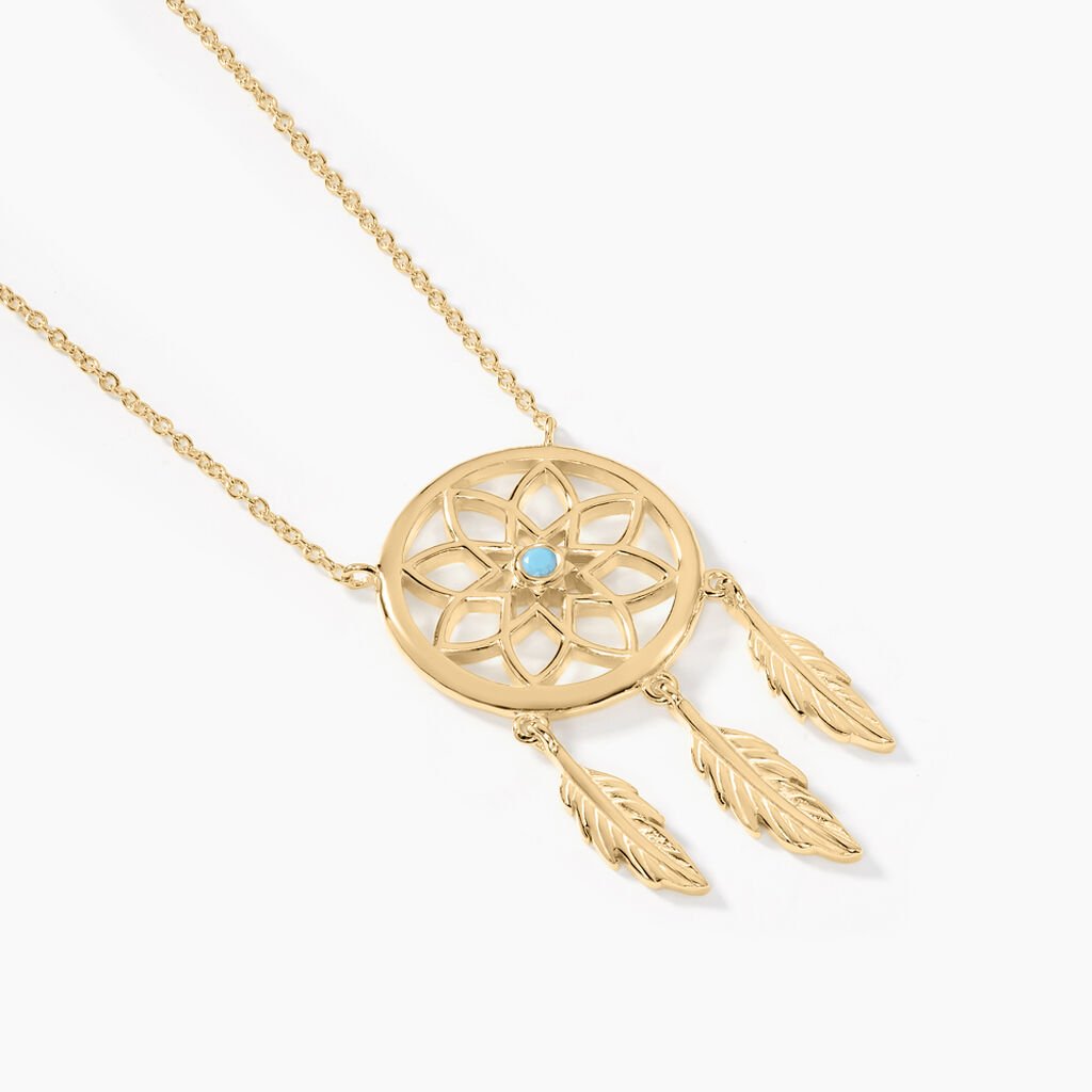 Collier Plaqu&eacute; Or Jaune Attrape R&ecirc;ves Turquoise - Colliers Femme | Histoire d&rsquo;Or
