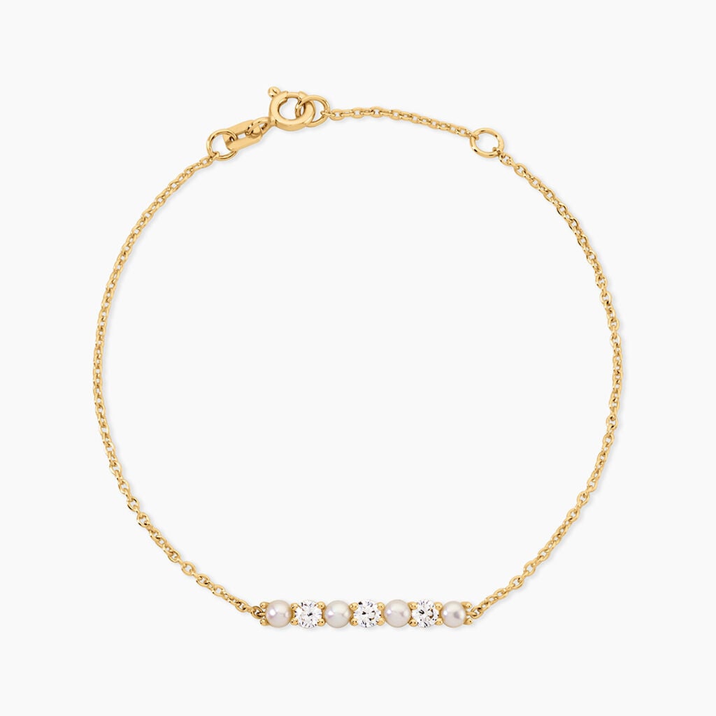 Bracelet Helena Argent Dor&eacute; A L'Or 750/1000 Perle De Culture Oxyde De Zirconium - Bracelets Femme | Histoire d&rsquo;Or