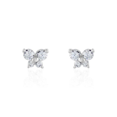 Boucles D'oreilles Puces Eleanor Fleur Or Blanc Oxyde De Zirconium - Clous d'oreilles Femme | Histoire d’Or