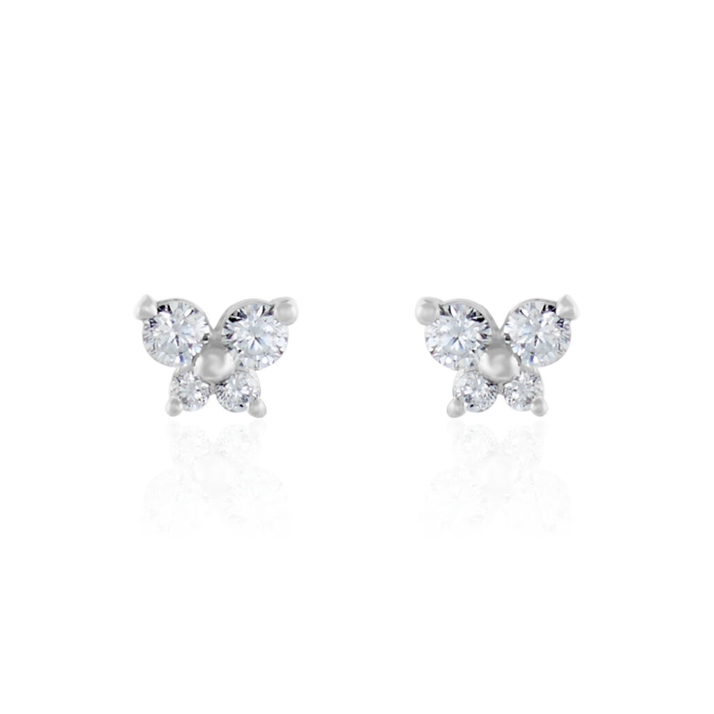 Boucles D'oreilles Puces Eleanor Fleur Or Blanc Oxyde De Zirconium - Clous d'oreilles Femme | Histoire d’Or