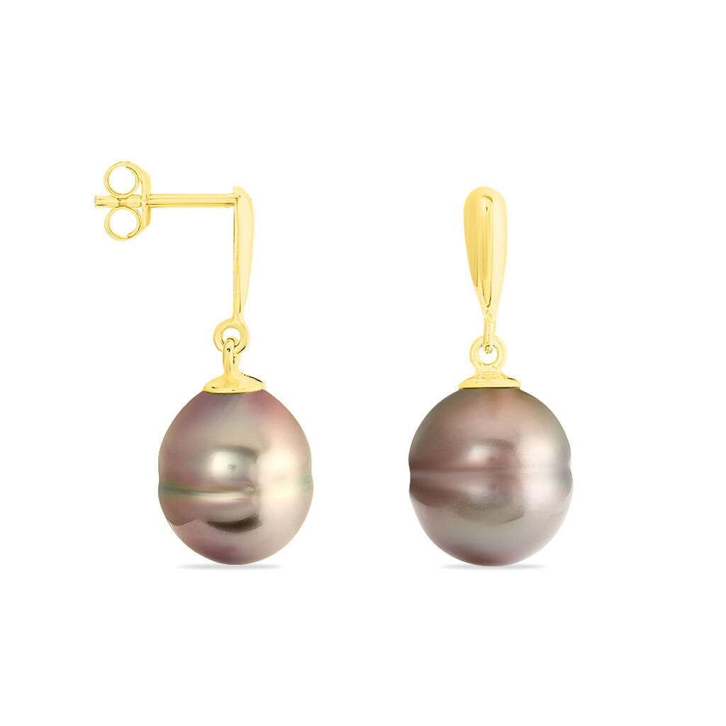 Boucles D'oreilles Pendantes Semi-baroque Or Jaune Perle De Tahiti - Boucles d'oreilles pendantes Femme | Histoire d’Or