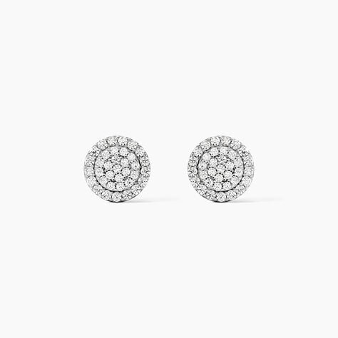 Boucles D'oreilles Puces Classic Or Blanc Oxyde De Zirconium - Clous d'oreilles Femme | Histoire d&rsquo;Or