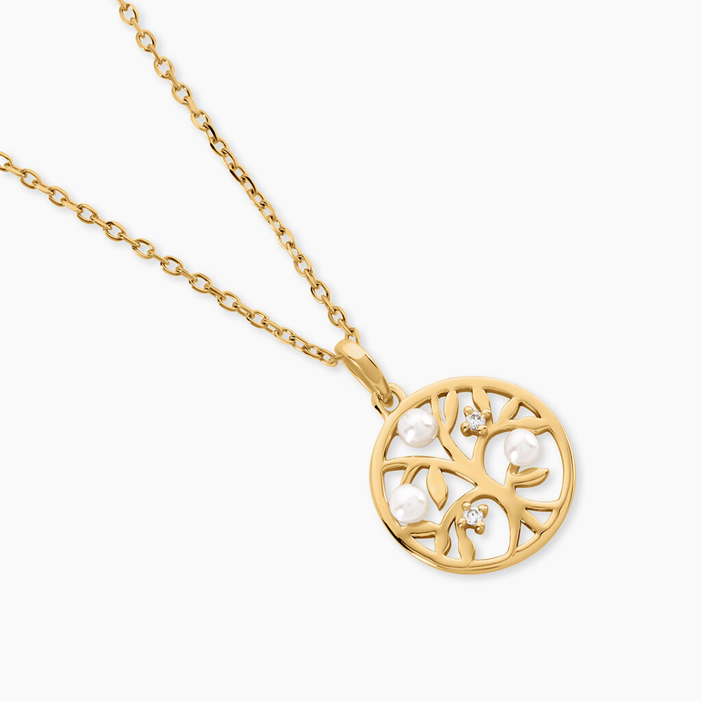 Pendentif Jeptha Argent Dor&eacute; A L'Or 750/1000 Perle De Culture Oxyde De Zirconium - Pendentifs Femme | Histoire d&rsquo;Or