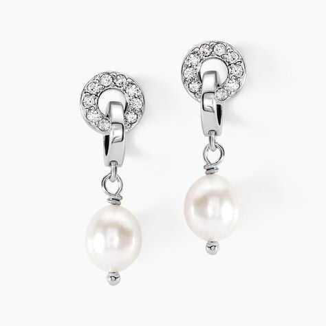 Boucles D'oreilles Pendantes Gaetane Argent Blanc Perle Oxyde - Boucles d'oreilles fantaisie Femme | Histoire d&rsquo;Or